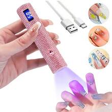 1pc USB Diamond Inlaid Handheld LED Nail Lamp With LCD Display, Multi-Functional Manicure Light Stand, Portable Mini Nail Dryer, With Diamond Decor, Suitable For Gel Nail Polish, Equipped With High-Efficiency LED Beads, 5X Magnifier, 20S/60S Quick Nail Curing/Drying, Christmas Gift, Gift For Others - Multicolor - View 3