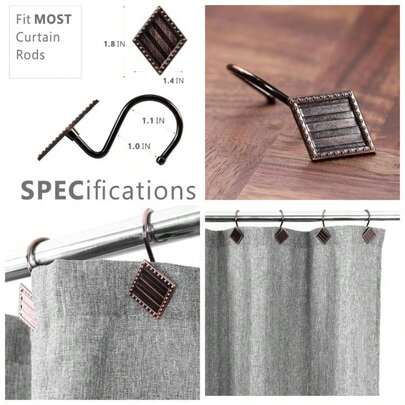 Ganchos Decorativos de Bronce para Cortina de Ducha: Anillos de Cortina de Ducha geomtricos de Metal a Prueba dex ido, Ganchos Antiguos rsticos para Barra de Cortina de Ducha, Juego de 12