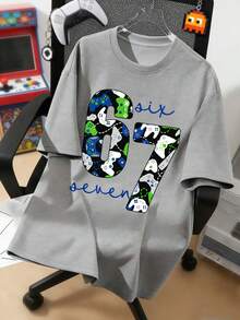 1pc Tween Boys' Funny Playstation 67 Graphic Round Neck Short Sleeve T-Shirt, 67 Number Design - Casual Streetwear Tee, Suitable For Spring/Summer Everyday Wear, Parties And Social Gatherings - Humorous Teenager Boys T-Shirt - Grey - View 2