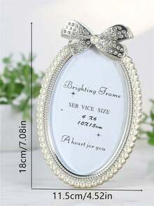 1个银色边框塑料领结相框，镶嵌水钻和人造珍珠，3英寸、6英寸、7英寸椭圆形相框，情人节生日派对，儿童家居装饰配件（图案随机发送） - 彩色 - 查看 6