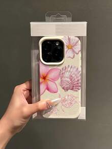 Pink 1pc White Sea Turtle Shell Hawaiian Flower Minimalist TPU Shockproof Phone Case Compatible With Apple 17, 16, 15, 14, 13, 12, 11 Pro Max, Air, Series - Multicolor - View 4
