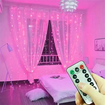 300 LED Curtain Lights, 8 Lighting Modes, With Remote Control, Hanging String Fairy Lights, Suitable For Valentine's Day, Ramadan, Party, Bedroom, Wall, Window, Background Lighting Decor