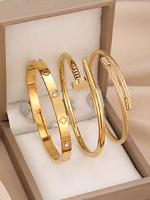 1/3 件套不锈钢高品质锆石花朵串珠手链套装，适合青少年日常佩戴，也可作为礼物送给朋友。