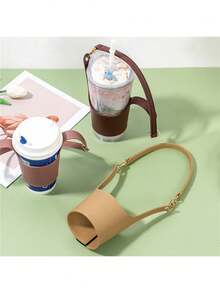 1 szt. przenośna torba na kubki do napojów, uchwyt na kubek do kawy, ochronny pokrowiec na kubek do herbaty, uchwyt na butelkę z wodą, skórzany pokrowiec z PU, torba podróżna na zakupy i kemping - Wielokolorowe - Zobacz 9