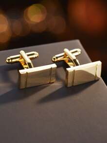 1 Pair Men's Elegant Gold-Tone Copper Cufflinks, French Style, Suitable For Weddings, Business, And Everyday Wear - Multicolor - View 8