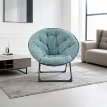Folding Sheep's Wool Saucer Table Chair, Portable Folding Soft Moon Chair, For Bedrooms, Dorm Rooms, Apartments, Relaxation Areas, Gardens And Yards, Blue - Blue - View 4