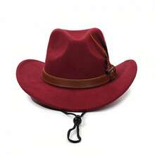 Women Men Western Cowgirl Hats With Feather Fashionable Wide Brim Fedora Caps For Outdoor Travel