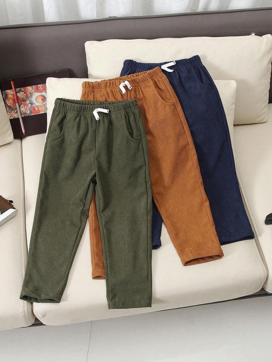 3pcs/Set Toddler Boys' Casual Pocket Drawstring Decor Pants - Multicolor - View 1