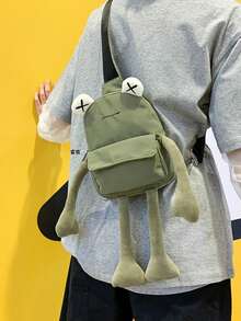 1pc Fashion Cartoon Nylon Frog Chest Bag, Unisex Mini Asymmetrical Water-Resistant Crossbody Bag, Suitable For Work, Shopping, Travel Streetwear, Office Commute, School Library, Weekend Shopping,Travel Streetwear, Office Commute, School Library, Weekend Shopping,Travel Streetwear - 軍綠色 - 查看 7