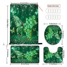 1/3/4pcs Emerald Rose & Diamond Butterfly Shower Curtain Bathroom Sets, Opulent Glitter Floral Pattern Waterproof And Wear-Resistant Accessories,With 12 Hooks - Includes Toilet Seat Cover, Bath Mats, And Rugs - Plastic Fabric - Washable,Mildew-Resistant - Perfect For Holiday Decor,Home/Bedroom/House/Western/Spring Decor, - Multicolor - View 19