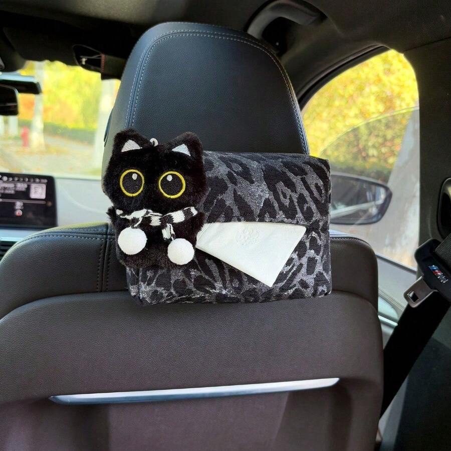 1个可爱黑猫车载纸巾盒，创意悬挂式纸巾架，适用于汽车扶手箱、后座。 - 查看 1