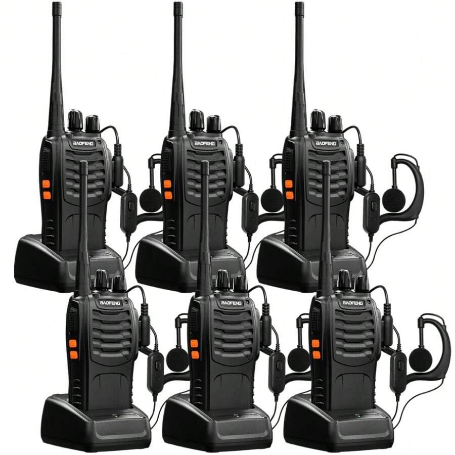 Baofeng BF-888S - Walkie-talkies UHF de largo alcance con auricular, micrófono y antena, radio bidireccional portátil, 5 W, recargable, transceptor de radioaficionado - Tipo de Enchufe A USA (110-127V) - Ver 1