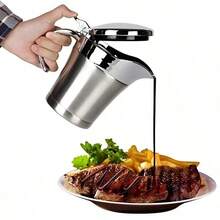 Elegant Double-Layer Insulated Stainless Steel Meat Juice Boat With Flip Cover Design - Perfect For Pouring Juice And Cream, Dishwasher Washable- Stainless Steel Sauce Pot With Hinged Lid, 304 Stainless Steel Steak Sauce Pot
