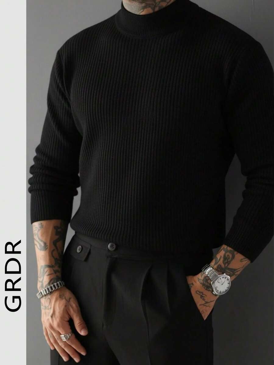 GRDR Men's Crew Neck Long Sleeve Sweater, Versatile Everyday Wear Knitted Pullover