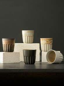 1pc Ceramic Latte Coffee Cup, High-Quality Ceramic Couple Water Mug, Personalized Milk Malt Breakfast Cup, Creative 220ml Office Mug, Chinese Tea Set Cup - Multicolor - View 5