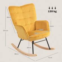 HOMCOM Rocking Chair, With Wooden Armrests And Glides, Berber Polar Look, Ideal For The Living Room Or Bedroom. Colour: Yellow. - Mustard Yellow - View 3