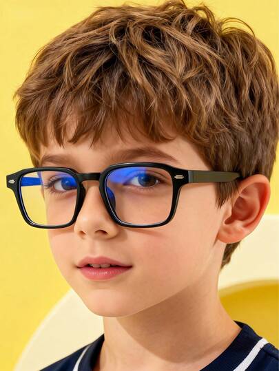 1 par de gafas cuadradas fotocromáticas unisex y para niños - Gafas cuadradas casuales con remaches - Gafas bloqueadoras de luz azul para usar con dispositivos electrónicos, vacaciones al aire libre