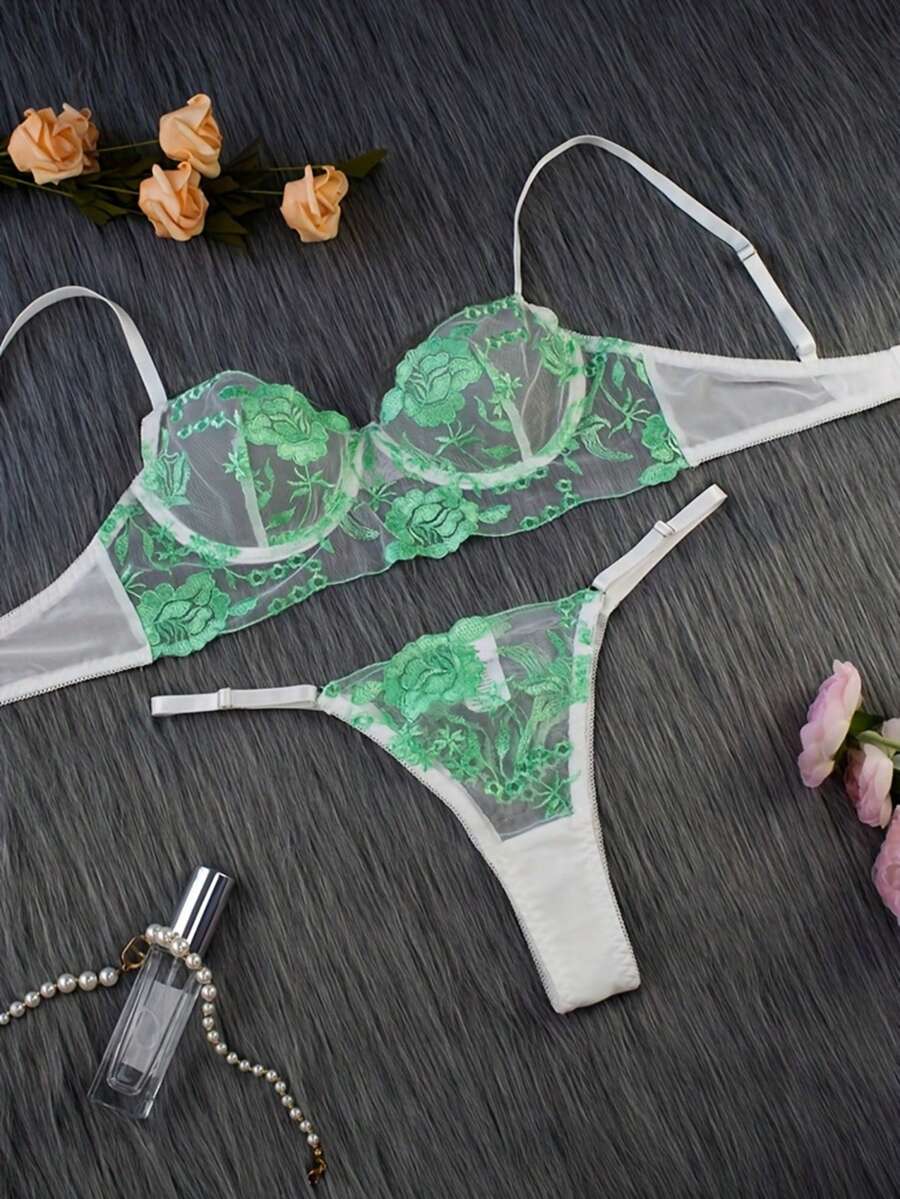 weiweihu Ladies Embroidered Mesh Sexy Underwear 2-Piece Set,Christmas Lingerie, Lingerie For Women,Lingerie Set,Lenceria Mujer,Lencería,Red Lingerie,Sexy Christmas,Lingerie For Women Christmas,Bridal Lingerie,Holiday Lingerie,Lingerie For Women>Burgundy,Christmas Lingerie>Holiday,Mujer Conjuntos,Lingerie For Women>Gown,Lingerie For Women>Green - Màu xanh Bạc hà - Xem 1