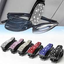 1pc Artificial Rhinestones Car Glasses Holder With Ticket Card Clip For Car Interior Accessories - Sun Visor Sunglasses Hanger - Multicolor - 查看 11