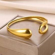 Gold Wrinkle Bangle Bracelet Stainless Steel Cuff Hand Ornament Exquisite Punk Jewelry For Women - Gold-color - View 4