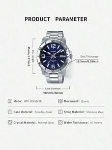 Men's Stainless Steel Strap Analog Quartz Watch, Casual Decoration, Men's Gift MTP-VD01D-2B - Blue Suit - View 8