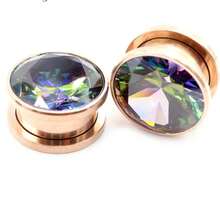 2件装不锈钢立方水晶螺旋耳扩扩器耳环穿刺饰品 - 圓形的 - 查看 54