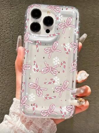1ชิ้น คริสต์มาส Candy Cane & Bow เคสโทรศัพท์กันลื่นแบบครอบคลุมเต็มรูปแบบ เข้ากันได้กับ iPhone 11, 12, XR, 13, 13 Pro, 13 Pro Max, 14, 14 Pro, 14 Pro Max, 15, 15 Pro, 15 Plus, 15 Pro Max, 16, 16 Pro, 16 Plus, 16 Pro Max, Galaxy S25, Galaxy S25 Ultra