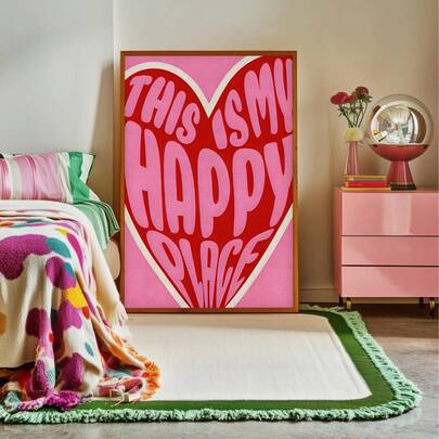 1 pieza Póster de arte vintage, Cita inspiradora "Este es mi lugar feliz" Arte de pared en lienzo, Regalo ideal para dormitorio, sala de estar, comedor, estudio, pasillo, cafetería, oficina, dormitorio - Sin marco o con marco