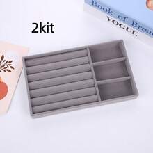 Bandeja Porta Jóias de Veludo - Organizador para Closet e Gavetas! Ideal para bijuterias, relógios e acessórios, prática e elegante - Cinza - Visão 12