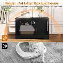 Cat Litter Box Enclosure Furniture With Double Doors Divider Side Entry For Cats Brown/Black/Gray - Black - View 5