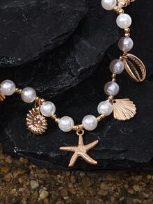 Opalesca 1pc Ocean Style Faux Pearl Beaded Pendant Necklace, Fashionable Women Necklace Suitable For Daily Wear, Beach Vacation And Photo Shoot