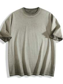 230g Thickened Gradient Light Gray Washed Distressed Oversized Pure Cotton Short-Sleeve T-Shirt, Unisex, Street/Hip Hop/Punk/Harajuku Style, Ideal Gift Option DG013 - Xám - Xem 6
