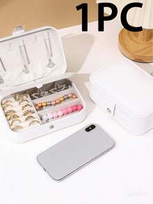 1pc Jewelry Box With 2 Layers, Large Capacity Jewelry Storage Box, Jewelry Display Tray For Necklace, Earrings, Rings, White Simple Compartment Jewelry Showcase, Dust-Proof And Anti-Oxidation, Minimalist Portable Jewelry Case, Travel Jewelry Organizer, Small Earring Ring Jewelry Box, Suitable For Earrings, Necklaces, Rings, Compact, Spacious, With Clasp, Lipstick, Watch, Women Gift, Girlfriend Gift, Christmas Gift, Halloween Gift, New Year Gift