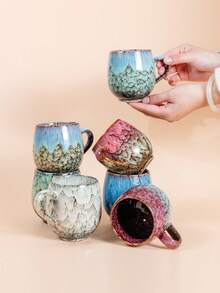 1pc 320ml Latte Art Coffee Cup, Ceramic Espresso Cup, Office Water Mug, Creative Crackle Glaze Ceramic Cup, Beverage Cup, Coffee Cup, Home Ceramic Cup, Hanging Ear Coffee Cup, Cola Cup, Cold Drink Cup, Breakfast Milk Cup, Oatmeal Cup, Flower Tea Cup - Multicolor - View 2