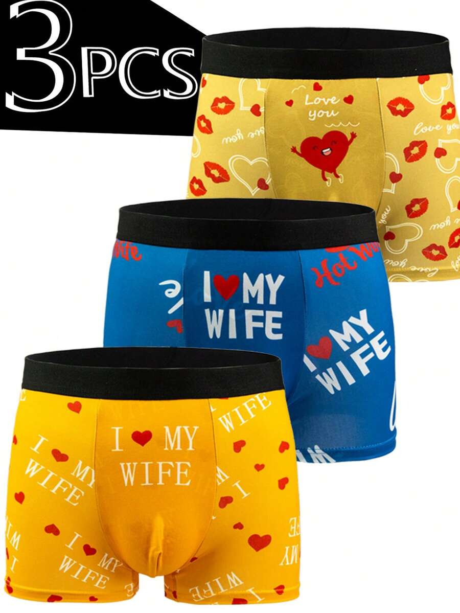 3条装男士数码印花透气舒适弹力三角裤，泳裤，运动短裤，新奇内裤，骑行短裤 - 彩色 - 查看 1