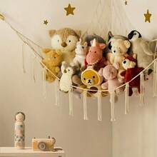 1 Set Of Bohemian-Style Toy Storage Hammock, Suitable For Storing Plush Toys In Children's Rooms And Bedrooms. It Can Be Hung And Installed To Save Floor Space. The Large Size Can Accommodate Multiple Toys And Is Compatible With Various Plush Dolls. - Beige - View 1