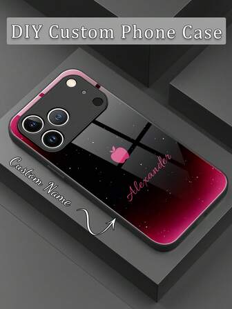 1 pieza Funda de teléfono personalizada con diseño minimalista de Apple en degradado negro-rosa, de alta gama, de vidrio templado + borde suave de TPU resistente a golpes y arañazos, compatible con Apple 17 Pro Max/16 Pro Max/15 Pro/14 Plus/13 Pro/12 Pro Max/11/Xs Max/8/7/6 Plus, S24 Ultra/S25 Ultra, Redmi/ Accesorios de teléfonos