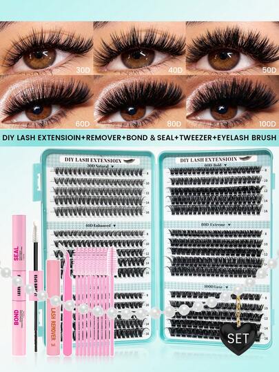 Multifunctional DIY Eyelash Extension Gift Set - Book-Style False Eyelashes, Glue, Makeup Remover, Tweezers And Eyelash Brush