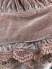 Women's Pink Velvet Blouse, Solid Color Lace Patchwork Ladies Shirt, Elegant Everyday Wear For All Seasons - Dusty Pink - View 9