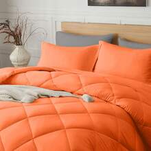 7Pcs Or 5Pcs Luxurious Comforter Set-Breathable Comforter-Ultra-Soft Fluffy Fiber Filling, Warmth For All Seasons-Quilted Comforter, Flat Sheet, Fitted Sheet, Pillowcases, Pillow Shams, Bed In A Bag, Pumpkin Color Halloween Comforter Queen Size - Random color for shipment - 查看 10