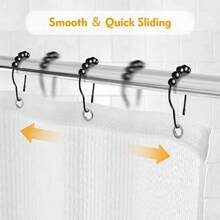 12 ganchos para cortina de ducha, anillos de cortina de ducha, color negro, a prueba dex ido para barras de ducha, ganchos de ducha de metal, de deslizamiento suave y rpido - Negro - Ver 7