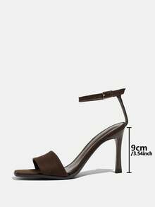 Giày sandal cao gót nữ, mũi vuông, gót nhọn, quai ngang mắt cá chân, thoáng khí, thích hợp cho mùa hè, đám cưới, tiệc tùng, màu nâu đậm. - nâu sẫm - Xem 5