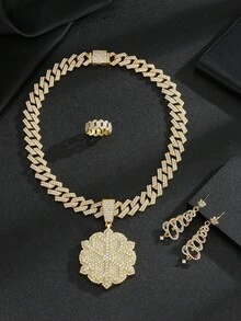 1 Set Of Fashionable Snowflake Pendant Necklace, Christmas Tree Earrings, And Ring, Elegant Hip-Hop Style, Suitable For Women's Party, Christmas Wear, And Gift For Friends - Fashionable and Elegant Snowflake Pendant Necklace - View 10