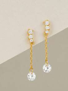 1件S925纯银不对称几何立方氧化锆耳环，女士耳环 - 單隻耳環 - 查看 2