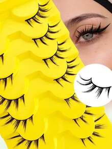 7 Pairs 17mm Cat Eye Elongated Half False Eyelashes, Fox Eye Mink Hair Strip Lashes - Black - View 6