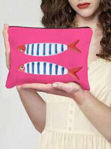 Retro Sardines Cosmetic Pouch,Fashionable Large Capacity Makeup Bag, Travel Makeup Bag, Solid Color Zipper Bag, Beauty Bag, Canvas Bag, Printed With Cute Fish Pattern, Suitable For Daily Storage, Bridal Shower And Wash Bag, Bridesmaid Makeup Kit, Bridesmaid Gift Bag, Wedding Travel Storage Bag With Zipper, Newly Designed Ideal Shopping Makeup Bag,Mother's Day Gift - Multicolor - View 15