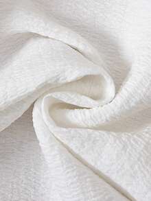 Baby Girl Solid Woven Dress, Soft Bubble Crepe, Floral Embroidery Round Neck Design, Ruffle Hem - White - View 11