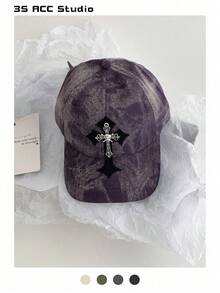 复古骷髅十字做旧迷彩棒球帽，软帽冠朋克嘻哈长檐棒球帽，男女通用复古美式字母街头风休闲帽，四季皆宜 - 彩色 - 查看 23