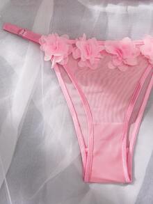 情人节性感内衣套装（两件套），粉色蕾丝文胸饰有夸张的花卉图案，薄纱网眼文胸，适合私人派对、夜店、卧室、约会、情侣礼物