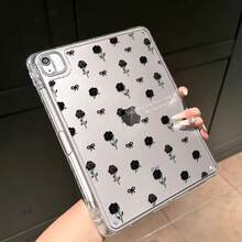 1pc Black Rose Design TPU Transparent Tablet Protective Case For AppleIPad A16 2025 11-Inch/11th/10th Generation Pro 2020/2021/2022 10.9 Inch, Air 3/4/5/6/7, (2021/2020/2019) 10.2 Inch, 11 Generation 2025, 2017/2018 9.7inch, Pro 2024(11inch/13inch), Air 2024 11inch,With Pen Slot, Anti-Scratch Ultra Slim Protective Tablet Cover, Shockproof Impact Resistant - 清除 - 查看 1